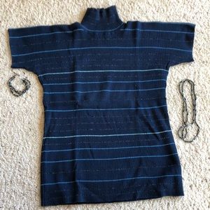 Mock neck knit t-shirt with matching hand made jewelry